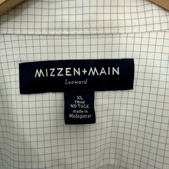 Mizzen Main Leeward Shirt Mens XL‎ Trim No Tuck White Blue Check Company LOGO - Picture 2 of 9